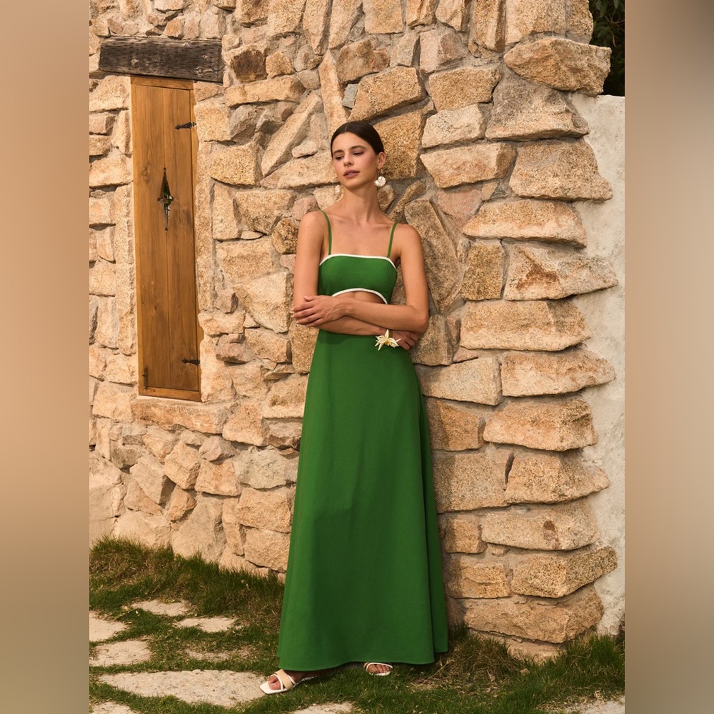 Commense Emerald Green Backless Midi Dress with White-Trim Bow - Picture 5 of 9